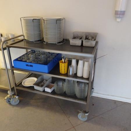 Trolley stainless steel with content, not blue tray as photo