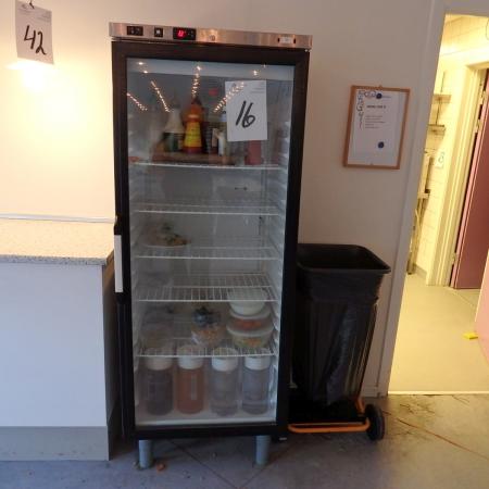 Køleskab med glasdør 180 x 70 x 60 cm. et ben defekt