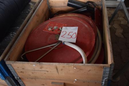 3 pieces. fire hoses on roller + extinguishers