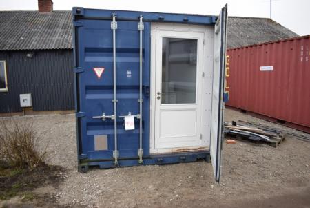 Container with electric heater, refrigerator, microwave oven, shower, toilet and changing cabinets