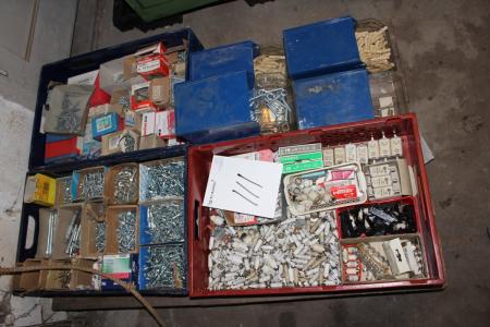 Pallet with screws, nuts, bolts, fuses plastic joints, etc.