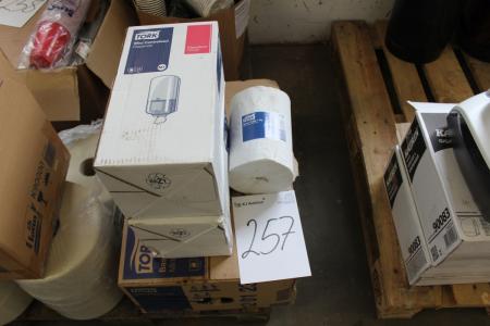 2 pcs. Tork paper dispensers + box of paper rolls