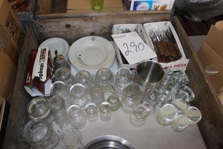 Various glass and glass bowls + grill cutlery + candlesticks, etc.