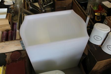 About 70 paragraph. new white serving trays + tea and sugar storage tins