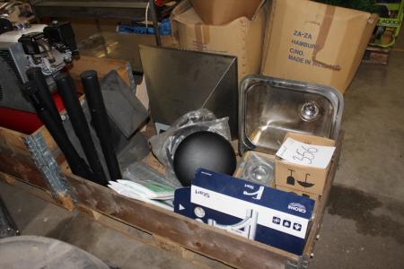 Pallet with steel sink + roof hat + hood + miscellaneous