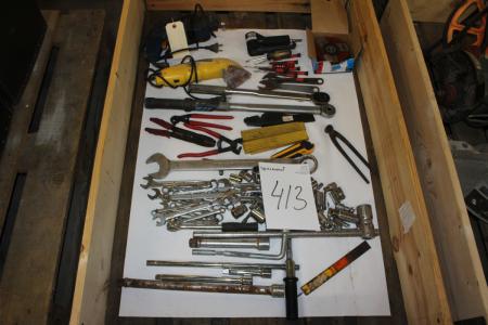 Pallet with various power and hand tools