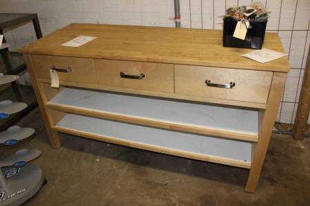 Shop-Schreibtisch mit drei Schubladen und zwei Regalen 162 x 65 Holz wenig schief