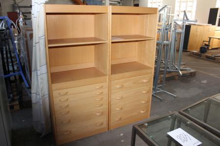 2 pcs shelving with 2 shelves and 6 drawers