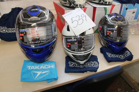 3 pcs cross helmets size M + L marked. Takachi NEW
