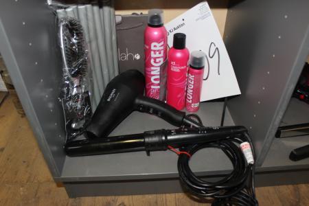 Hairdryer Balmain and curling irons ISO Proffesionel 5P and various Belonger hair care products