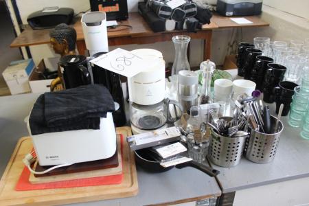 Various dishes, jugs, soda stream machine, toaster, coffee maker, cutlery m.v