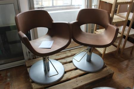 2 pieces hairdresser chairs with foot pump AGV Group + 2 wooden shelves