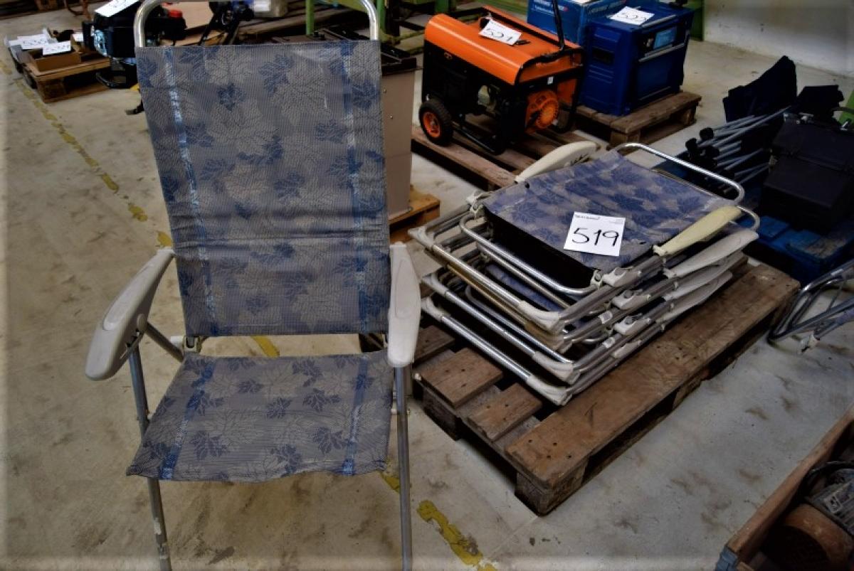 5 stk. Campingstole letvægt mrk + 2 stk. fod/nakkestøtte 4stk. Hynder - Auktion -