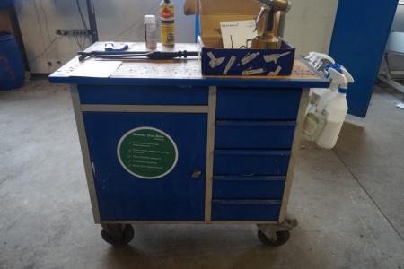 Tools Roller cart with file table. With content.