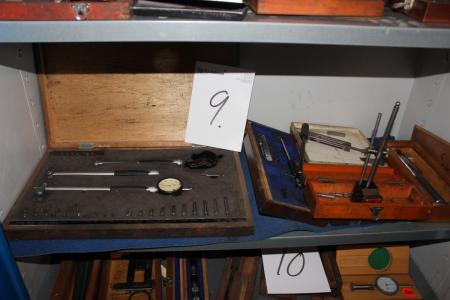Contents on shelf various measuring equipment, micrometer screws, measuring blocks, measuring meters, etc.