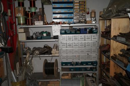 2 compartment shelves with contents of electrical material cable, ball bearings, cable M. V.