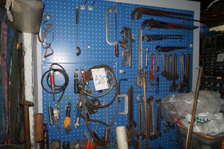 Toolboard containing various air tools, hand tools, etc.