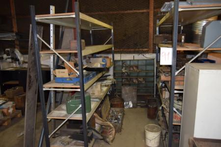 2 pcs. shelving with div. Content, fittings, flanges etc. Dismantled by the buyer