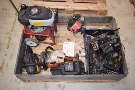 Pallet m. Div. Chain saw, generator, motor, etc. not tested