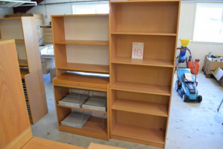 Shelf m. 5 shelves 77 x 186 cm + m filing cabinet. Jalousilge 83 x 87 cm + rack m. 2 shelves 83 x 85 cm