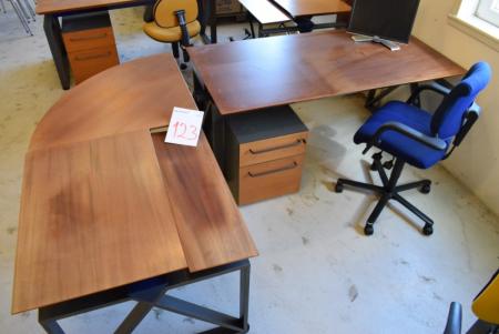 Kirsebær skrivebord med sidebord/skuffer, kontorstol