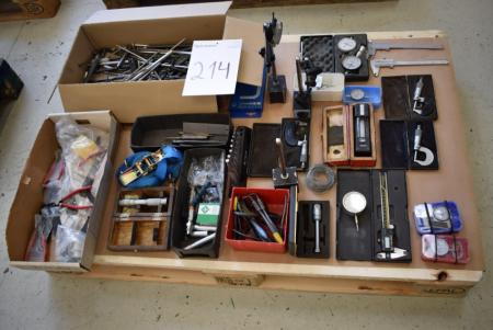 Pallet with various measuring equipment, tools, etc.