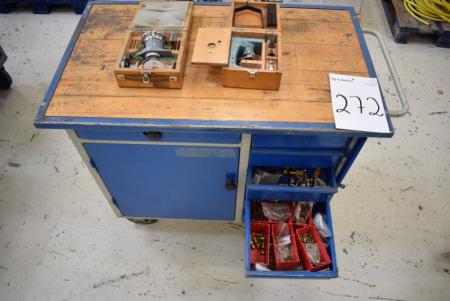 Werkstattwagen mit 2 Stck. Härteprüfer, Schubladen und Schrank mit Inhalt