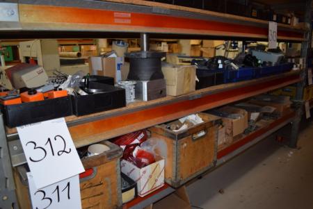 Various plumbing fittings, machine parts, gear, etc. on the shelf