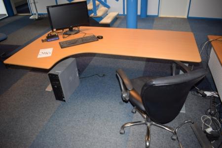 Hæve/sænkebord, 2 stk. arkivskabe m. jalousilåger, PC uden harddisk, skærm, tastatur ´blomst