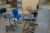 Parti kontormøbler 5 stole + 3 rullevogne + 5 borde + 4 reoelr + 2 skuffesektioner + PC bord + kommode 