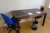 Køleskab + microovn + spisebord med 6 stole + bord + stol + kontorstol