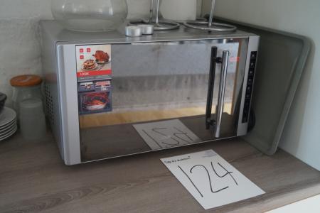 Logic microwave with various dishes etc.