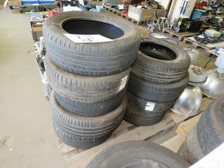 Palle med 9 stk. dæk med fælge forskellige størrelser 