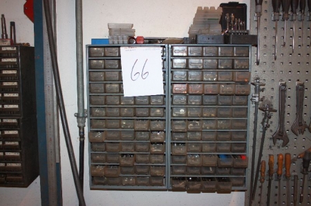 (2) assortement boxes on wall with content (welding equipment, screws and reamers)