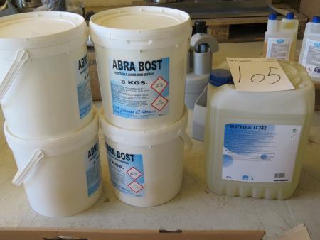 32 kg Abra Bost zur Reinigung von Industrieöfen. + 20 Liter Bistro Alu 742 Alkaline maschinelles Geschirr.