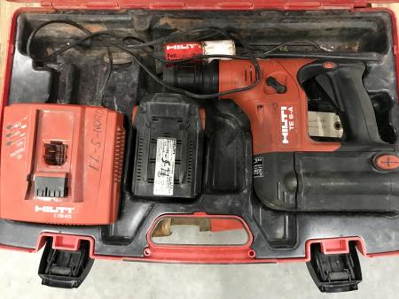 1 piece of Hilti drill hammer, 2x 36V battery and charger, 1st piece of battery loses power fast