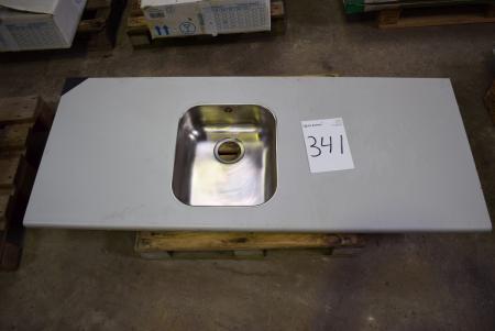 Hotplate m. Countersunk steel sink 62 x 150 cm