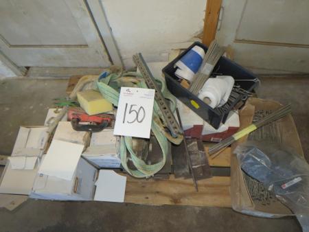 Pallet with tiles, wall ties, lifting straps, etc.