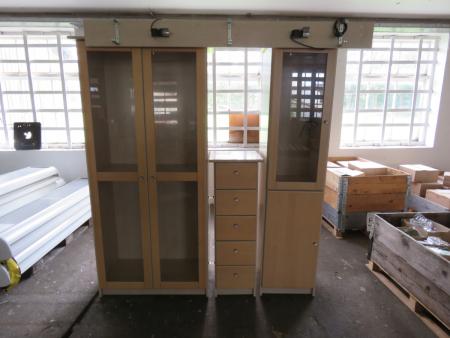 Cabinet wall with glass doors and drawers incl. light guide