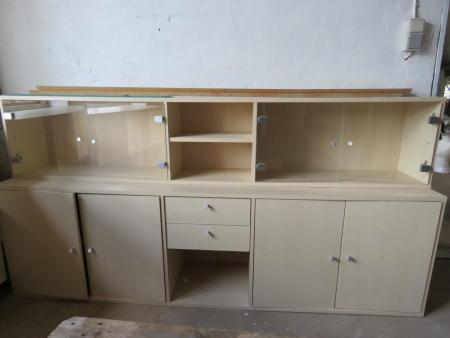 2 shared shelf for wall with glass doors, drawers and cabinets incl. room divider on wheels with 8 spaces