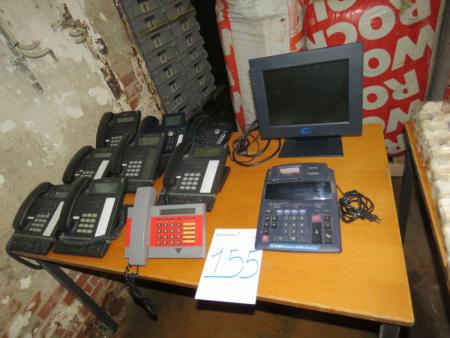 Phones 9 pcs + calculator and monitor.