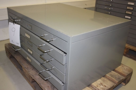 2 drawing cabinets, steel, 5 drawers