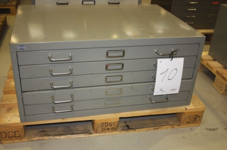 2 drawing cabinets, steel, 5 drawers