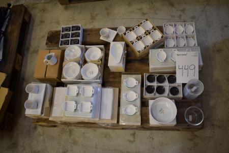 Pallet with div. Dinnerware, cups, pitchers small vessels, etc.