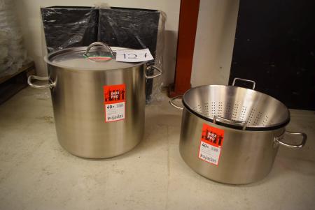 2 pcs. trash cans u / LID + Industrial pot Ø40, 50 L + Ø40 pot, 31.4 L m. s, marked. INOX PRO