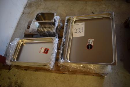 Pallet with div. Stainless steel trays for the buffet