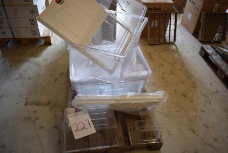 Pallet with div. Plastic box for freezer