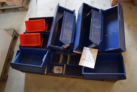 Pallet with div. plastic boxes