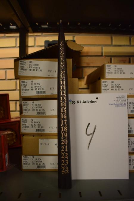 36 Mørke kalenderlys 40 cm. Silketryk Vejl. pris 59 stk