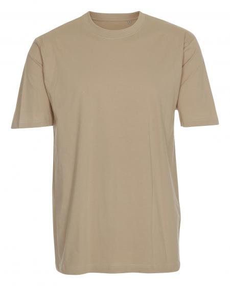 Firmatøj ungebraucht ohne Druck: 35 Stück. T-Shirt, Rundhalsausschnitt, Sand, 100% Baumwolle, 5 M - 10 L - 10 XL - 10 XXL